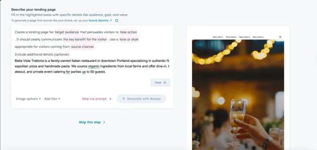 how to build one-page ai generated websites with hubspot, select the template